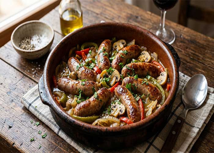 Salchichas frescas con verduras